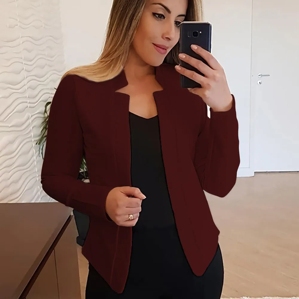 Spring Autumn Women's Thin Blazer Long Sleeve Slim Fit Cardigan Jacket Casual Office Coat Tops Ladies Solid Fashion Outwear
