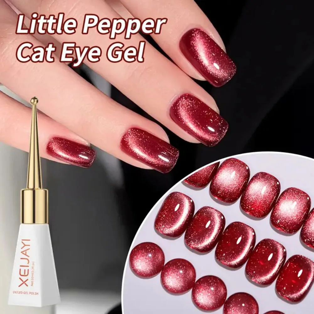 10ML/Bottle Red Aurora Cat Eye Gel Nail Polish Holographic Glitter Magnetic Gel Polish UV/LED Cat's Eye Varnish Nail Art Lacquer