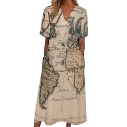 Old World Map 1714 Dress Summer Country Map Aesthetic Casual Long Dresses Women Trendy Maxi Dress Birthday Gift