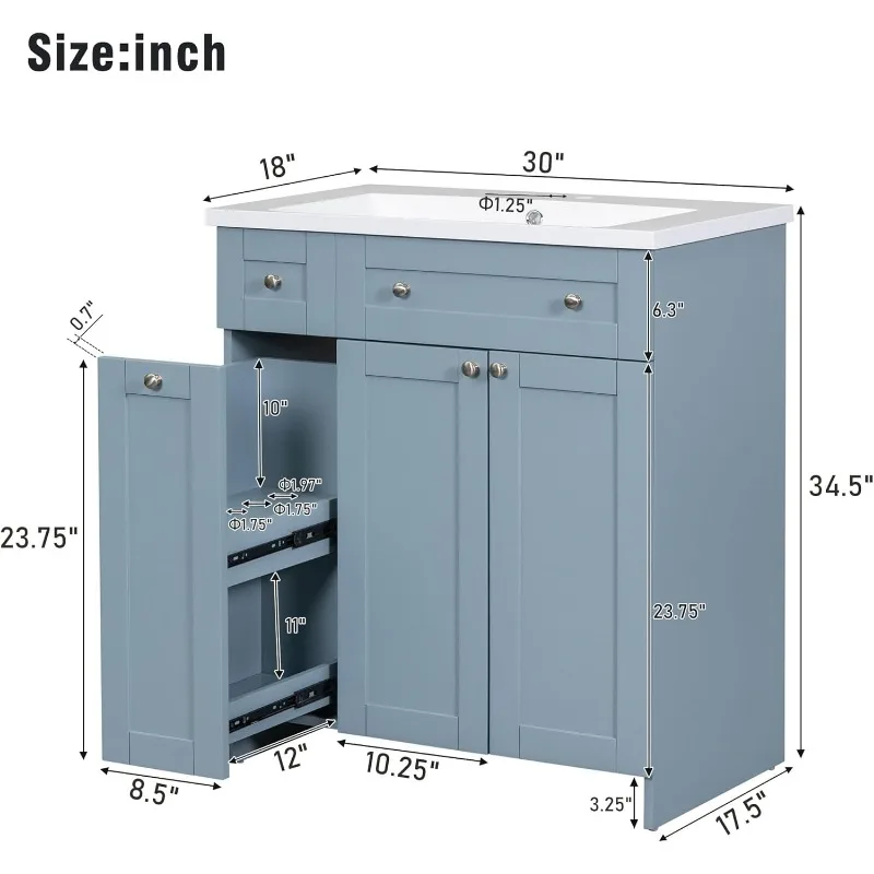 30" Bathroom Vanity with Single Sink, Combo Cabinet Undermount Sink, Solid Wood Frame Bathroom Storage Cabinet,