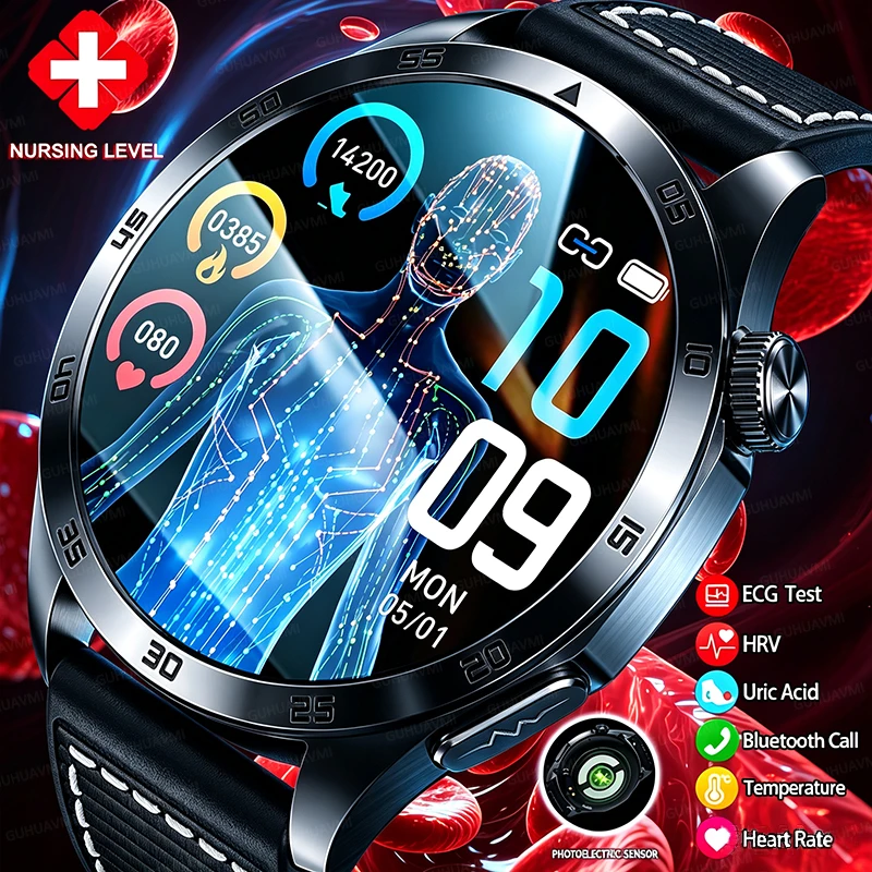 Nursing Level Micro Physical Examination Blood Lipids Uric Acid Blood Pressure SmartWatch ECG+PPG Clock Bluetooth Call Watch Men