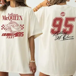 

Винтажная рубашка Lightning McQueen, двусторонняя футболка McQueen, рубашка с автомобилем Disney Pixar, футболка с пружинами радиатора
