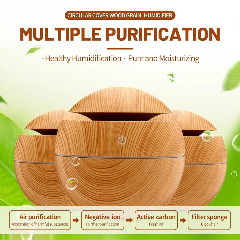 Woodgrain Vase Humidifier USB Car Office Home Color Night Light Super Silent Humidifier Holiday Gift for Friends