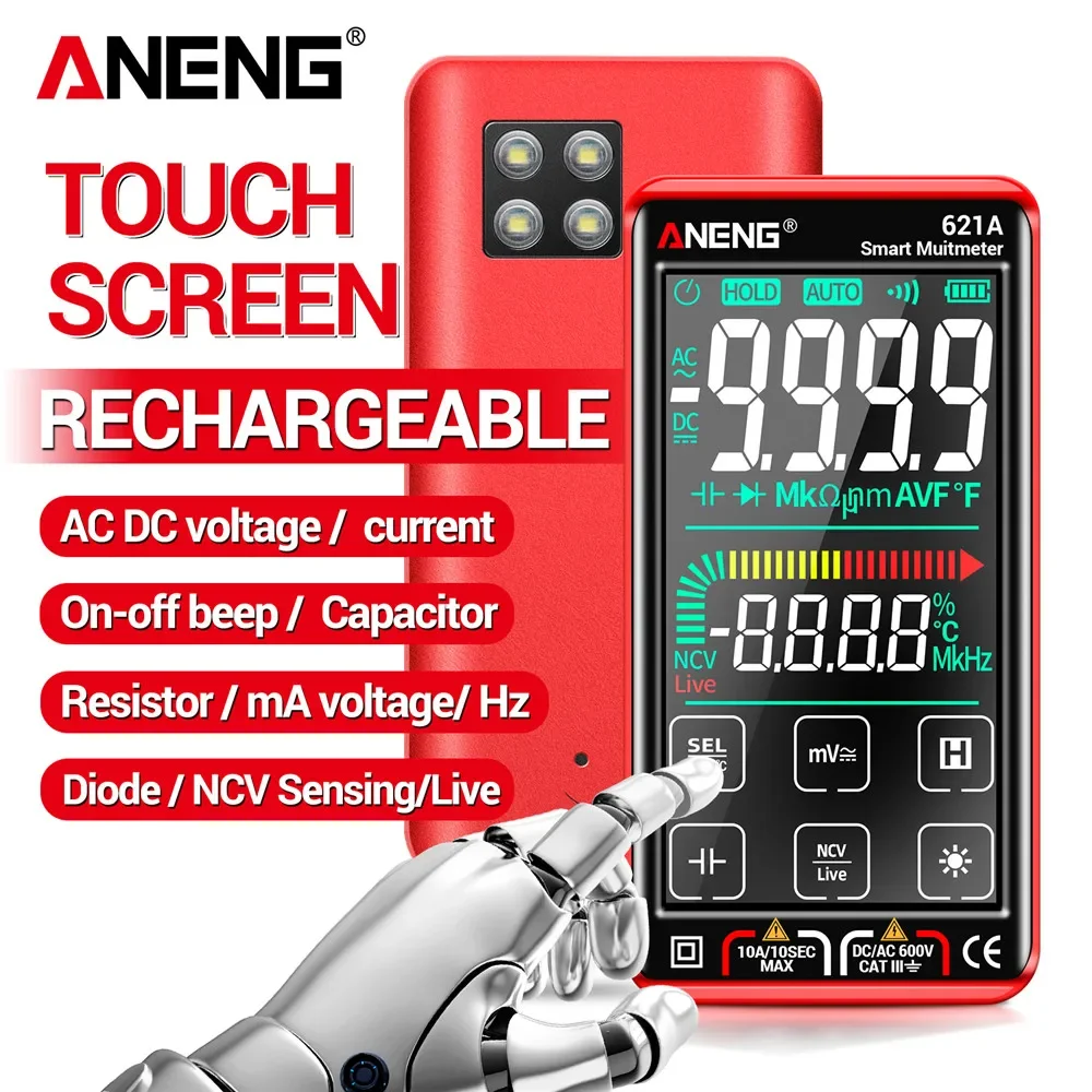 ANENG 621A Smart Digital Multimeter Touch Screen USB charging  9999 Counts True RMS Auto Range  Voltmeter temperature Test Meter