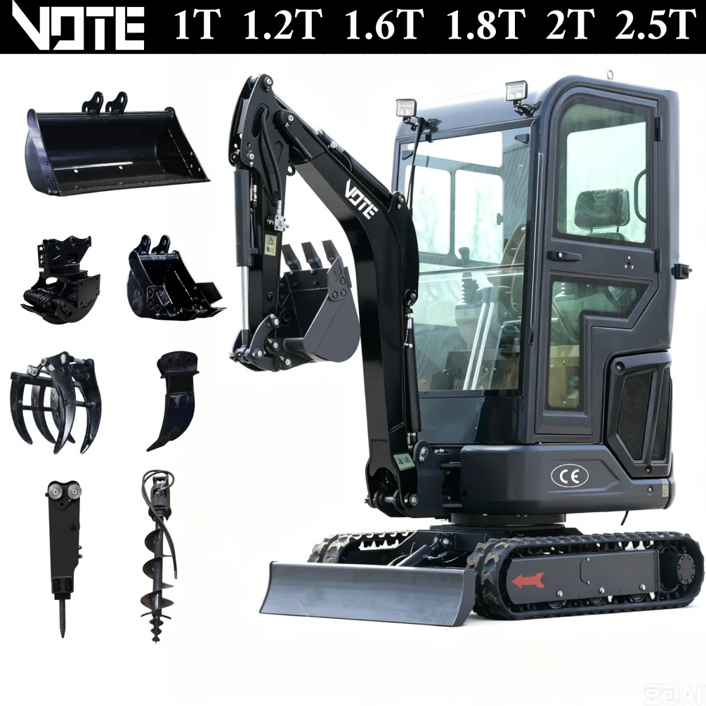 Mini excavator 1 ton 2 ton small digger  hydraulic excavator with air conditioning for farms&Orchard customizable