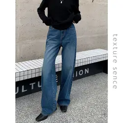 Luxury Brand Women's Jeans Mid-Waist Blue Casual Straight leg Pants Summer New Fashion Streetwear Classics Retro Design Trousers