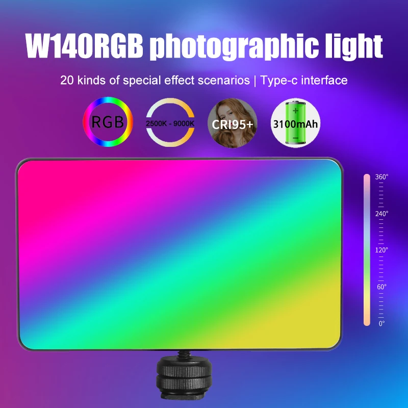 W140 Video Light RGB Panel on-Camera Lights Photography Lighting Dimmable LED Fill Lamp for Vlogging,Video Conference