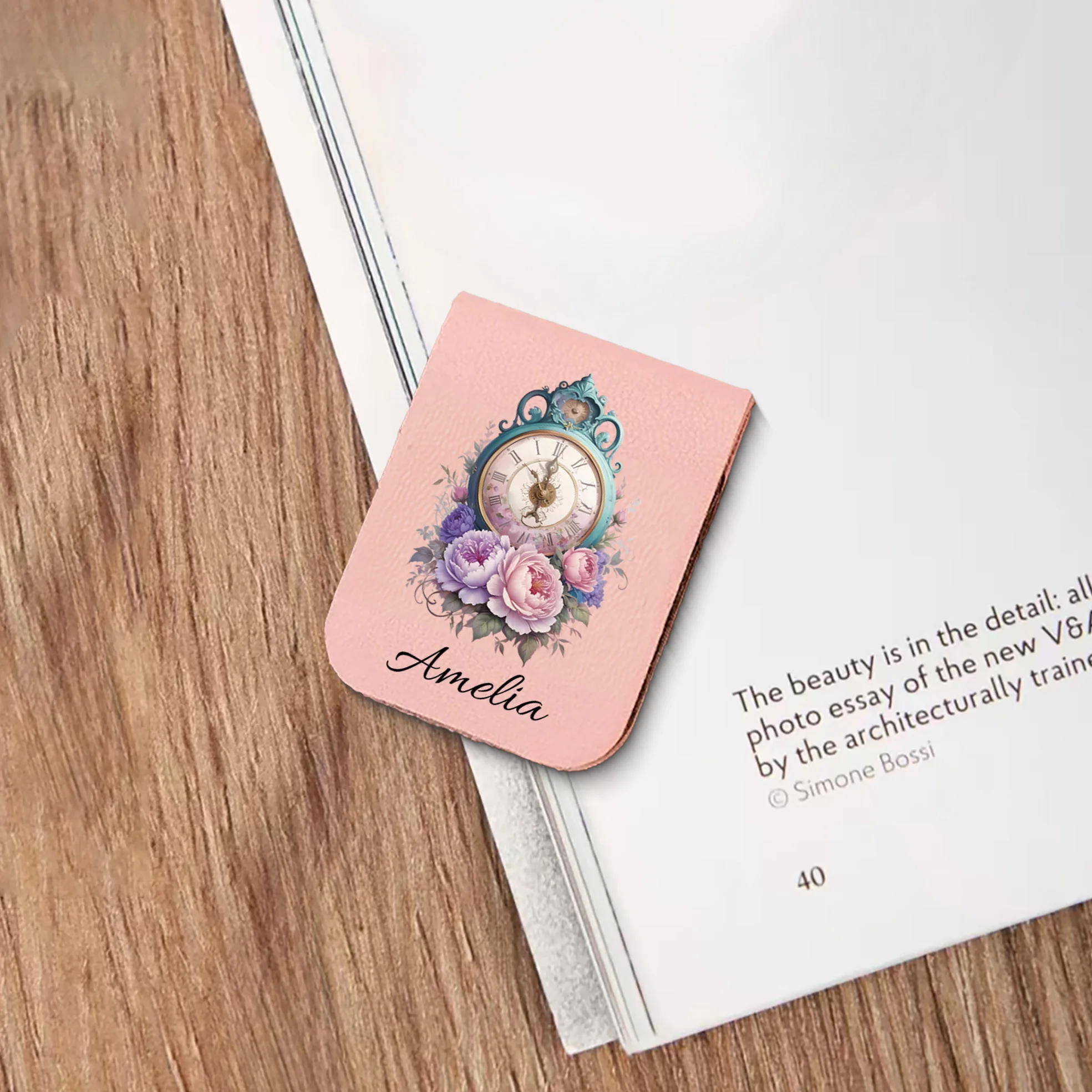 1 szt. Zakładka do książki z różą i alarmem, Skórzana zakładka do książki z różą na zamówienie, Personalizowana zakładka magnetyczna, Prezent urodzinowy dla miłośnika książek