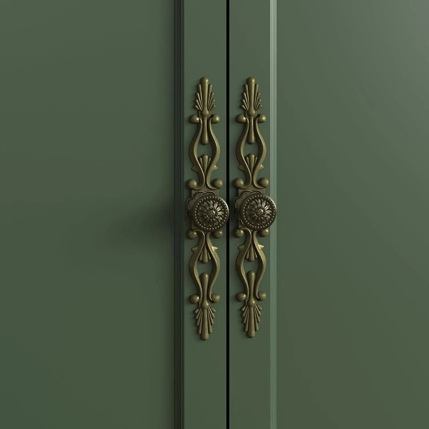 خزانة بوفيه Credenza كبيرة مقاس 58 بوصة مع مساحة تخزين، أخضر غابة، مقبض فني منحوت لتناول الطعام أو غرفة المعيشة