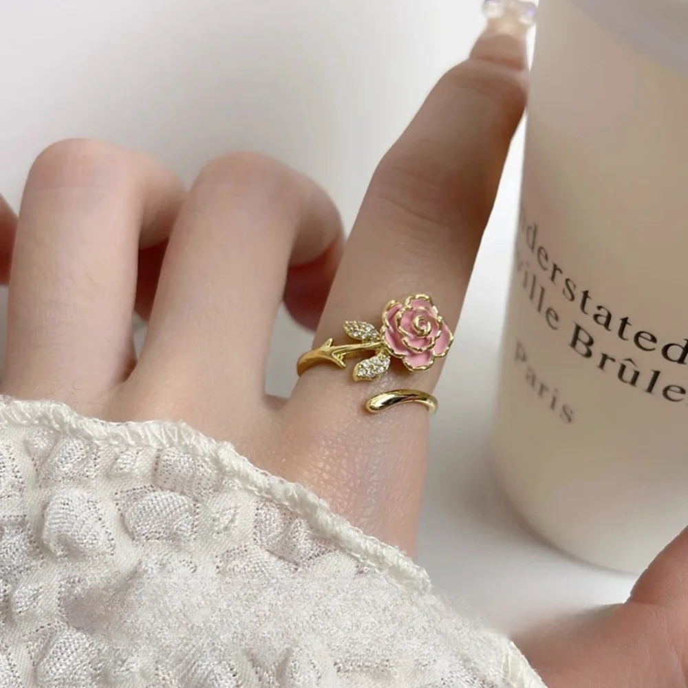 Kawaii 3D Rose Ring, Adjustable Open, Daily Office Versatile Delicate Ring