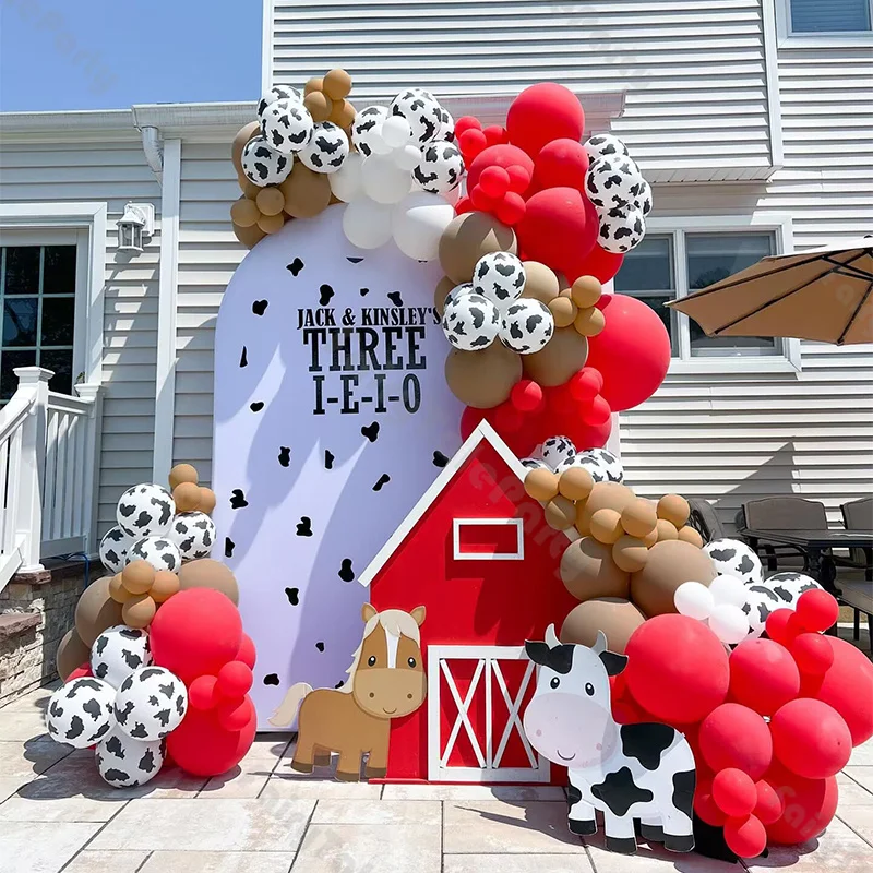 137pcs Student Opening Season Party Decoration Balloons Cow Farm Theme Birthday Balloons Matte Red and White Latex Balloon Arch