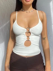 Solid Casual Sleeveless Cami Top Women Backless Hollow Out Sexy Crop Tops Tees Fashion Fitness Camisole 2024