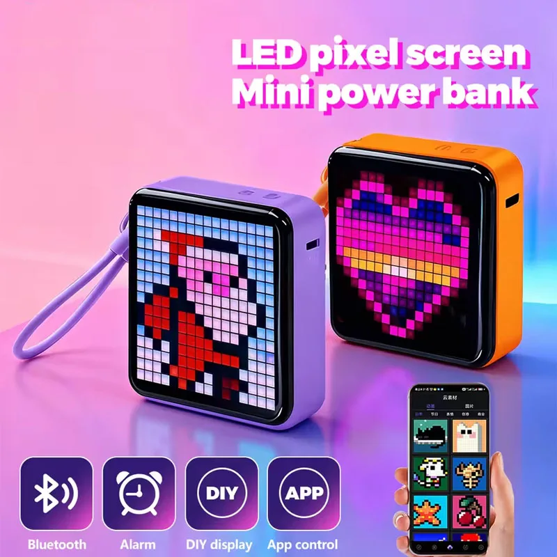 Custom DIY Pixel Pattern Portable Charger LED Pixel Screen Mini Power Bank LED Night Light  Creative Gift USB Powered for gift