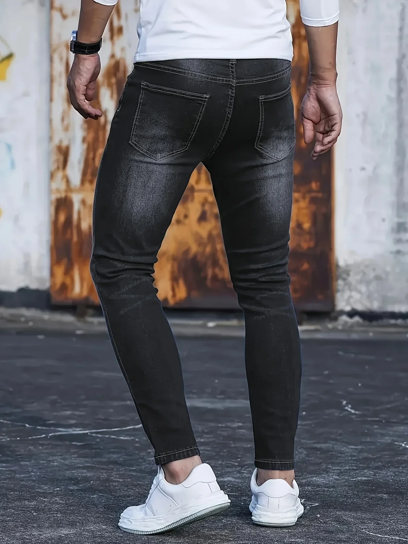 1pc Men's casual slim jeans, American street style simple straight design, slim long work jeans, daily wear in all season