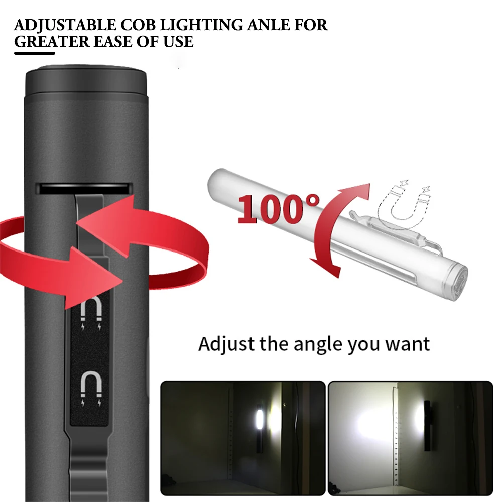 Amanfire YD2302 Mini LED Keychain Flashlight 300LM Portable Pen Lamp With Clip Magnet XPE+COB Light Type-C Rechargeable Torch