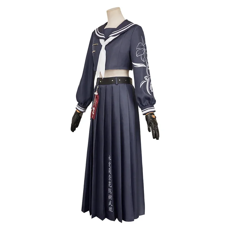 

asdh8@Aerith Cosplay Women Girls Black Uniform Skirt Mask Gloves Costume Game Final Cos Fantasy Disguise Halloween Carnival Part