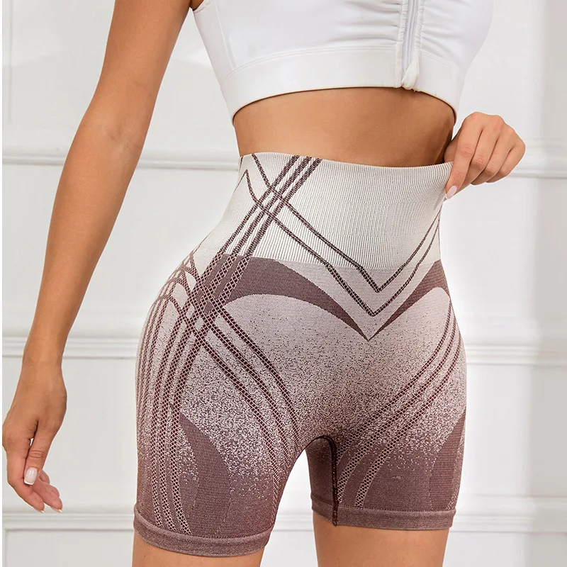 Nouveau pantalon de Yoga de Style européen et américain, pantalon de trois pouces dégradé, short de sport, Fitness, fesses pêche, taille haute, serré