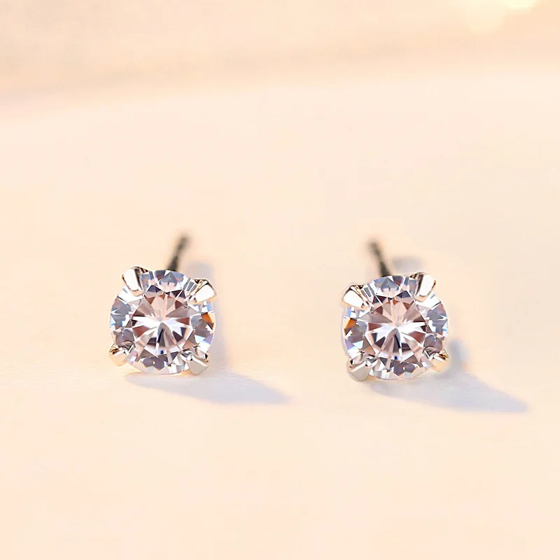 RYJU Crystal Zircon Real 925 Sterling Silver Classic Round Cubic Zirconia Earrings Luxury Crystal Vintage Wedding Party Jewelry