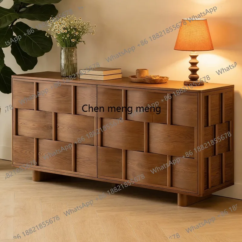 

High-end carved sideboard, solid wood multifunctional bedroom storage cabinet, decoration entryway