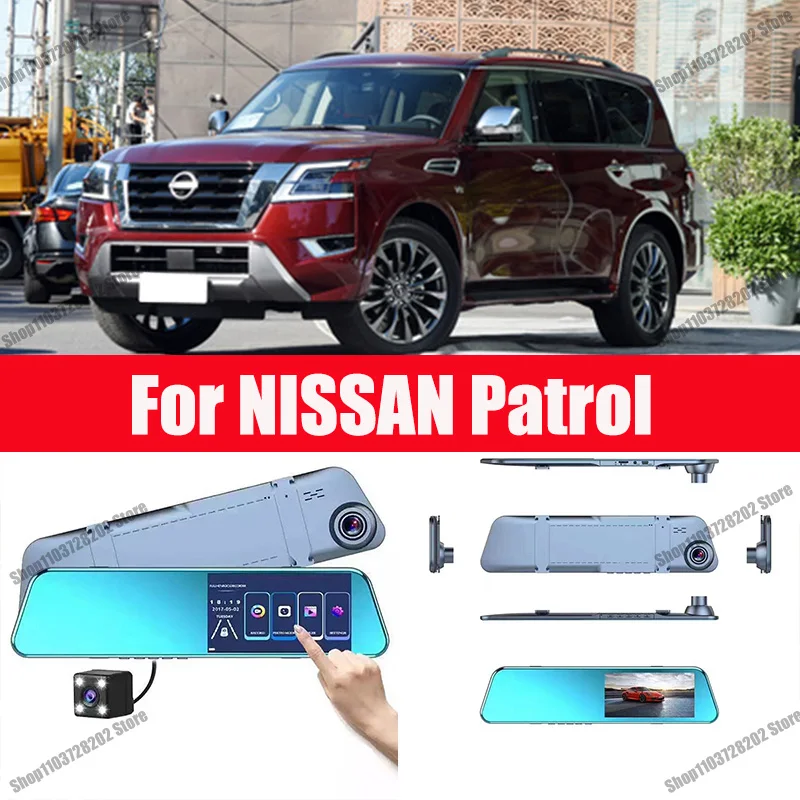 For Nissan patrol carplay Android GPS Dash Cam AUX FM Radio Dashcam Car Camera Stream RearView Mirror Drive Recorder