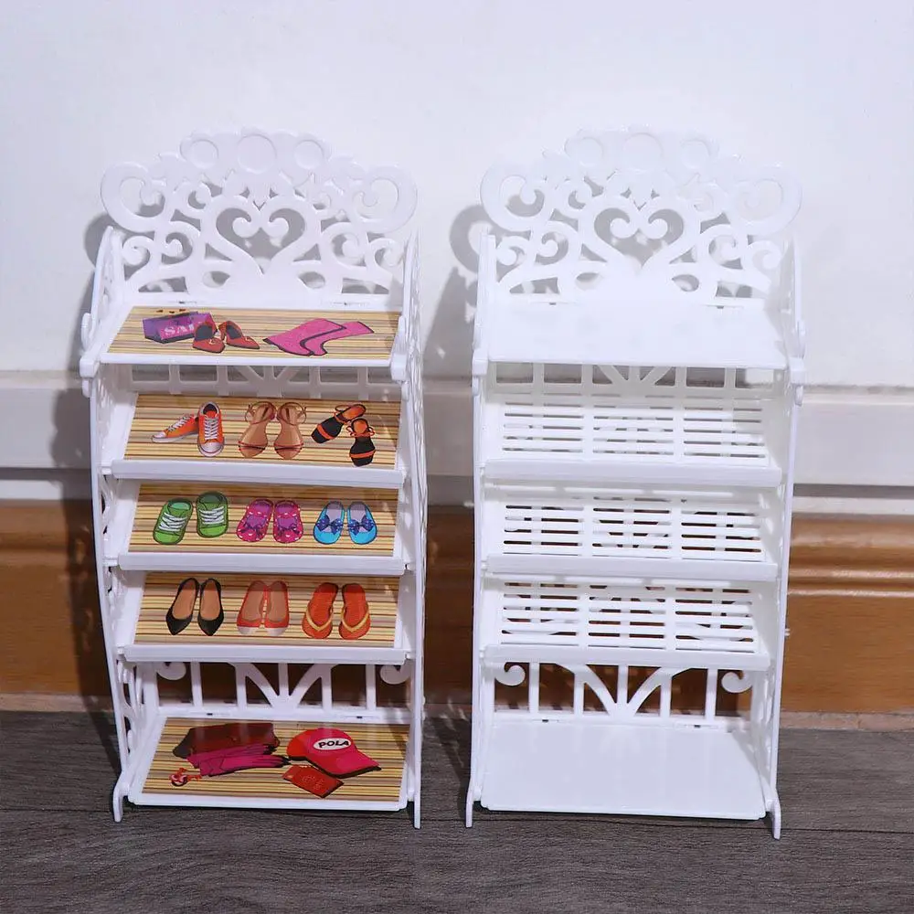 

Accessories White Miniature Furniture 5 Layers Plastic Doll Shoes Rack Doll House Furniture Doll Shoes Cabinet Shoes Rack Toy