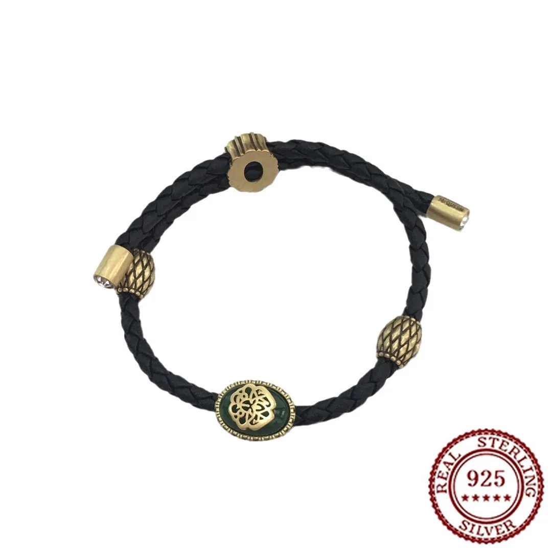 

2025 New Fashion Classic Knitted Leather Rope Bracelet Green Seal Bracelet Punk Style Diamond Set Pulling Rope