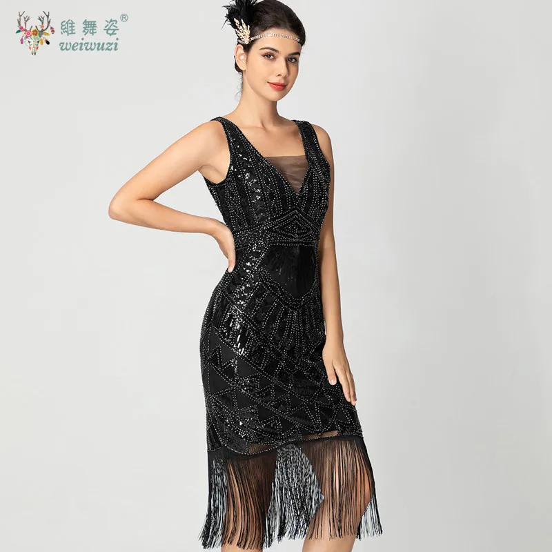 New 1920s Gatsby Retro Ball Party Evening Dress with Tassel Sequins Beaded Embroidery Sheer Plus Size Vest Cocktail Party Dress