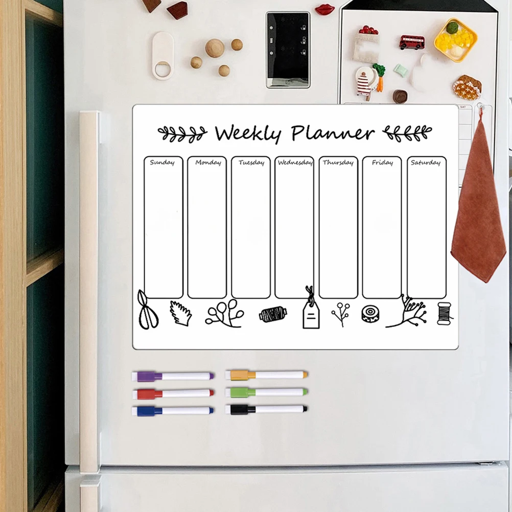 

1 set Magnetic Message Planner for Refrigerator Clear Dry Erase Calendar Weekly Organizer PVC Fridge Board Reusable for Walls