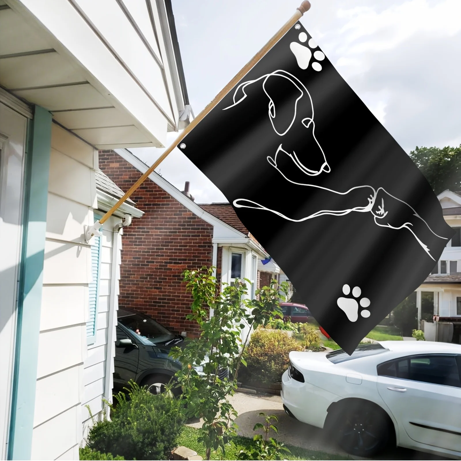1pc Dog and Human Fist Friendship Flag, Black Fist & Paw Prints Design Banner, Polyester, Indoor Outdoor, Home Yard Decor Flag