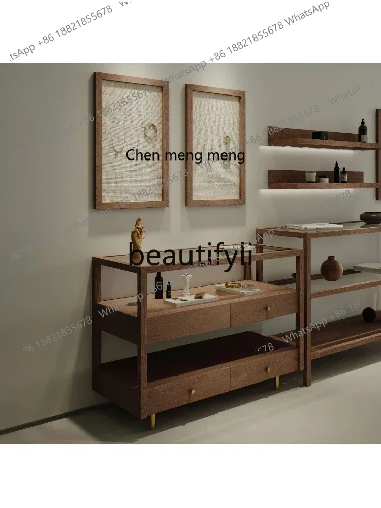 

2003 Jewelry Mobile Solid Wood Boutique Cabinet Retro Shopping Mall Jade Jewelry Display Cabinet Display Cabinet