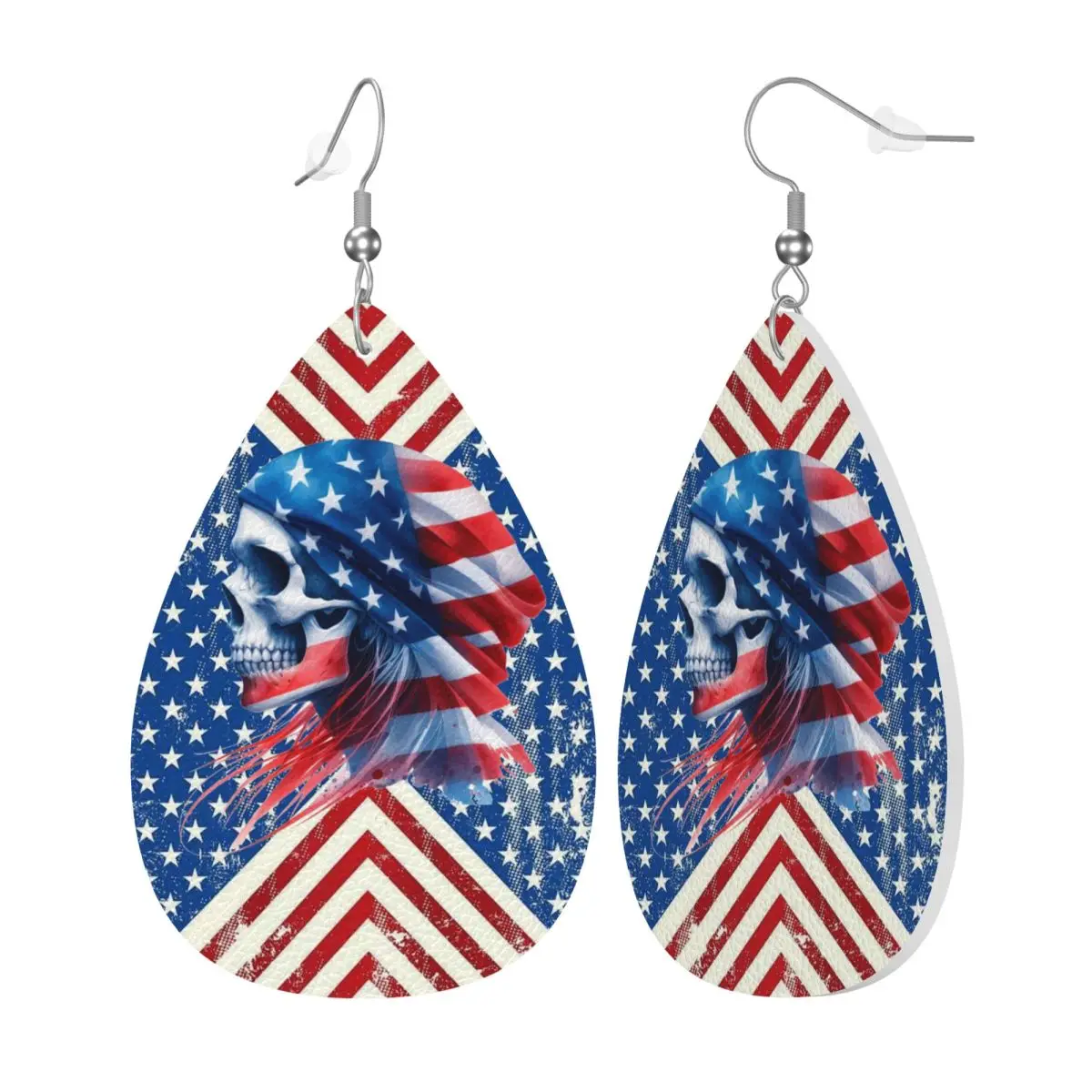 Custom America Skull Flag Leather Earrings for Women Teardrop Dangle Earrings Jewelry Accessories