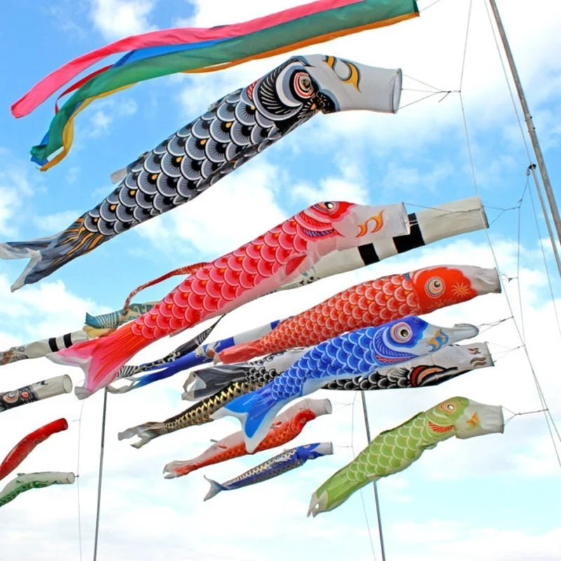 1 SET Koinobori Japanese Carp Streamer Windsock Fish Kite Craft  Wind Chimes Koi Flags for Children's Day Outdoor Hanging Decor