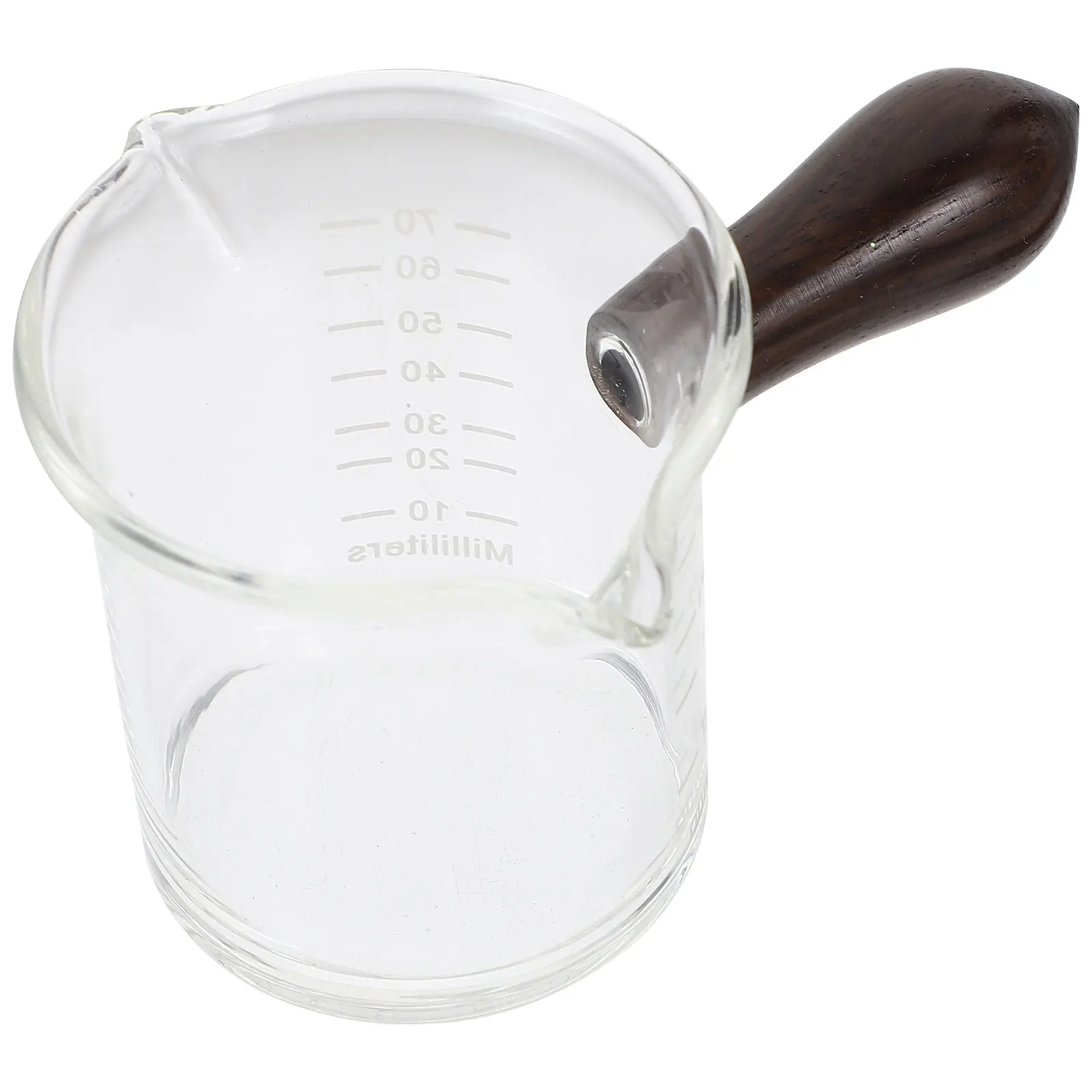 

Black Wood Handle 70ml Double Spout Glass Coffee Milk Jug Cream Dispenser Syrup Pitcher Home Cafe Kitchen Bar Use