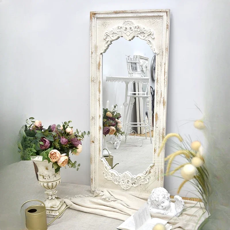 Vintage Solid Wood Standing Mirror Wall Hanging Dressing Carve Designs Decoration Floor Mirrors Bedroom Furniture Espejos FYSM