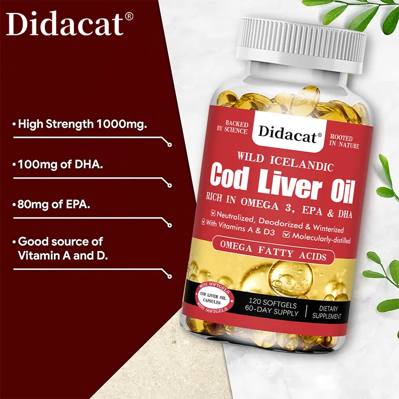 Cod Liver Oil Capsules Fish Oil Omega 3+ Vitamins A & D3  - Supports Heart, Brain, Vision & Joint Health