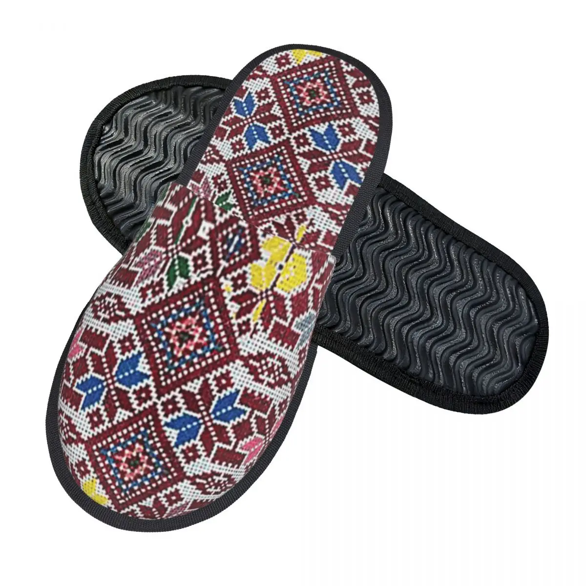 Custom Embroidery The Palestinian Traditional Tatreez Slippers Memory Foam Warm Soft Women House Slipper Indoor Cozy Shoes