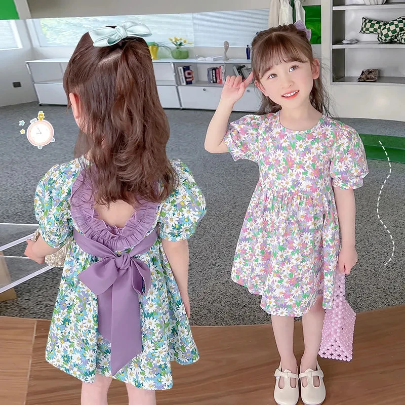 Baby Girls Dress Toddler Summer Elegant Backless Floral Dress Children Dress 1 2 3 4 5 6 7st Kids Birthday Party Prom Clothes