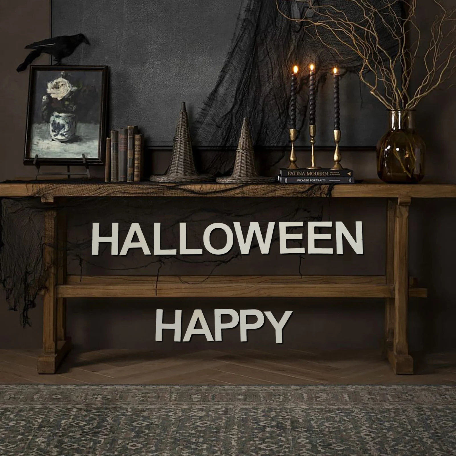 

1Set Happy Halloween Wood Letters Rustic Large Wood Letters Natural Finish DIY Craft Wooden Cutouts for Halloween Wall
