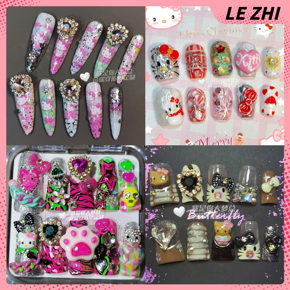 Sanrio My Melody Pochacco Hello Kitty Party Nail Sticker Y2K Kuromi Spicy Girl Cartoon Long Coffin Full Cover Press On Nails