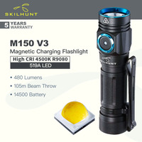 SKILHUNT M150 V3 (High CRI Version, 4500K, R9080) Compact EDC Flashlight, 519A LED 480 Lumens, with 14500 Battery