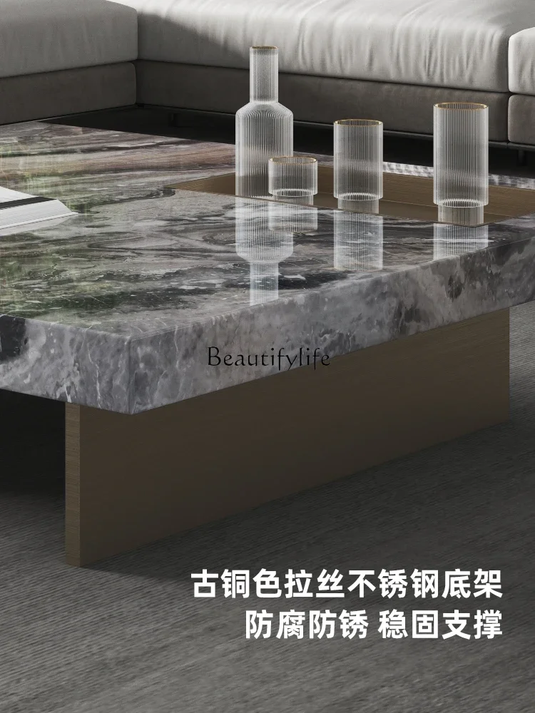 x4 Light Luxury Square Natural Marble Tea Table Advanced Artistic Sense Living Room Home High-End Stainless Steel Coffee Table