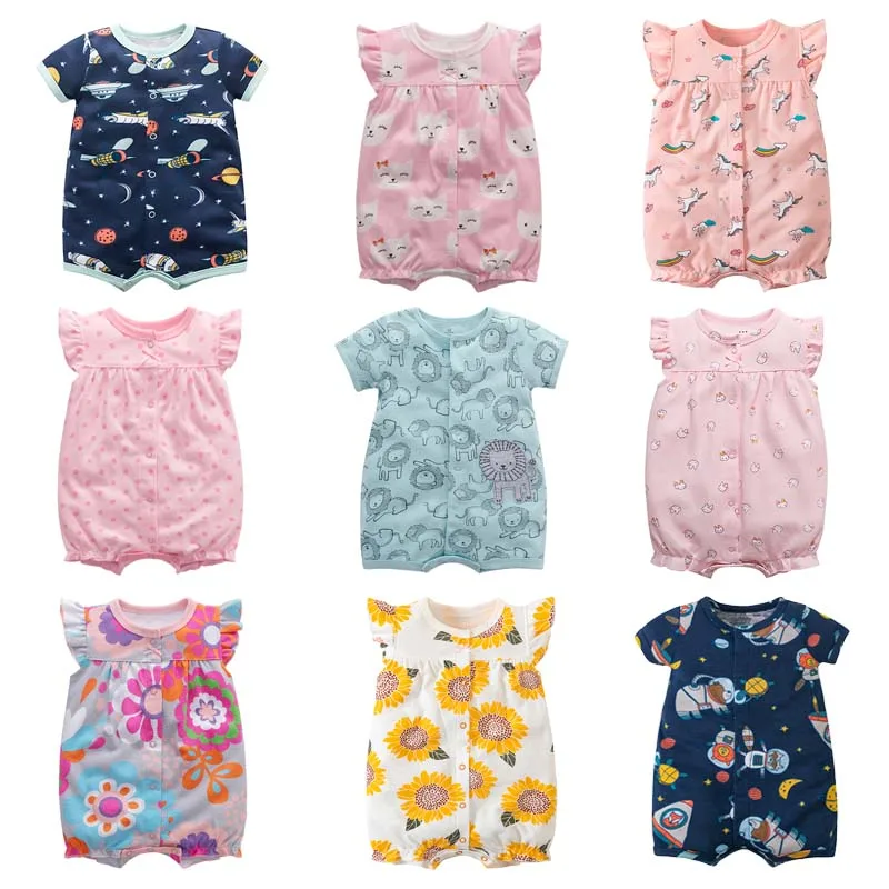 Macacão de manga curta recém-nascido 100% algodão puro, bodysuits de bebê, bodysuit infantil, roupas de meninos e meninas, verão, 0-12 meses