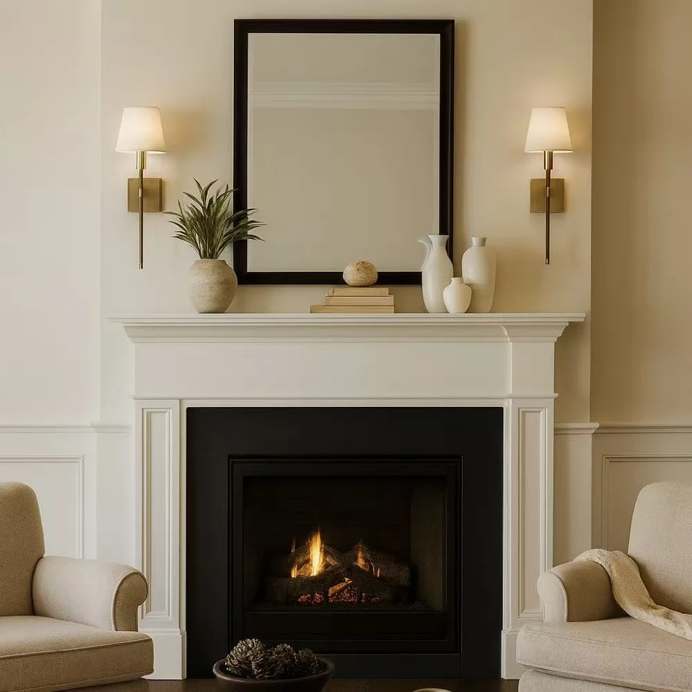 Lampadario con paralume in tessuto di lusso americano con lampada da parete singola coordinata Lustro dimmerabile con finitura in ferro, ottone e nichel