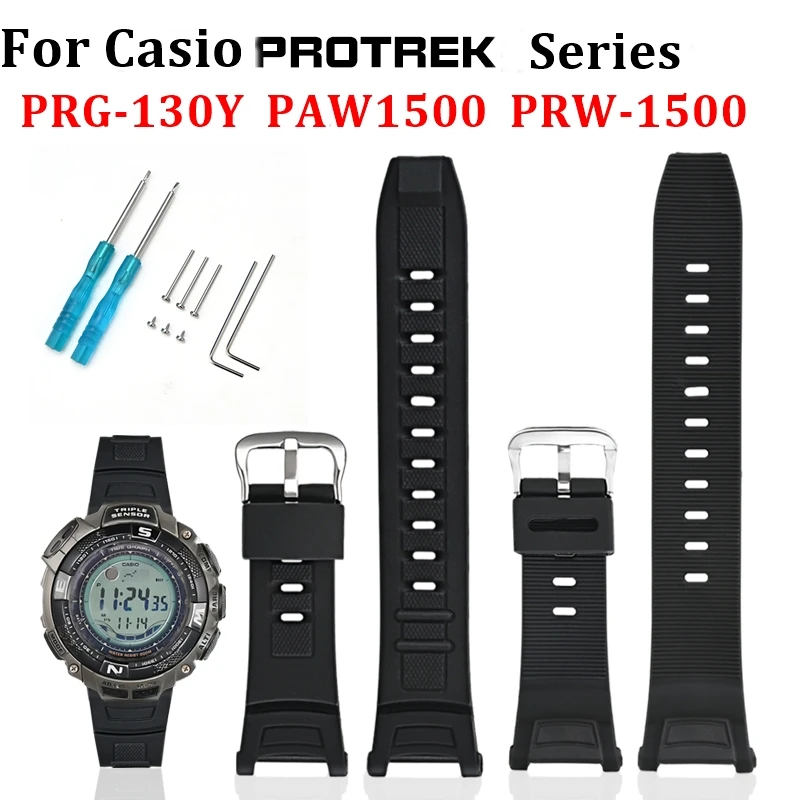 카시오 시계 PRG-130Y PAW1500 PRW-1500 스트랩 송진 시계 밴드, PROTREK 손목 밴드 액세서리, 도구 포함 방수 팔찌