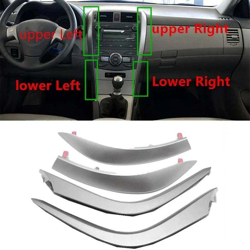 1Set Center Air Vents Chrome Trim Strip For Toyota Corolla Altis 2007-2013 Dashboard Lower+Upper Trim Cover Silver Grey