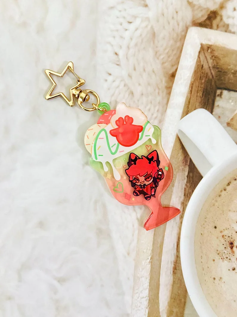 Ice‑Cream Float Themed Acrylic Keychains, Double‑Sided Print Demon Character Bag Pendant Collectible Fan Gift