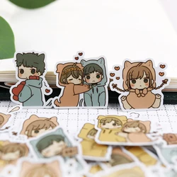40 adet tatlı küçük çift 3 el karikatür kız erkek Sticker el hesabı sevimli Diy albümü kız kalp karakter dekorasyon