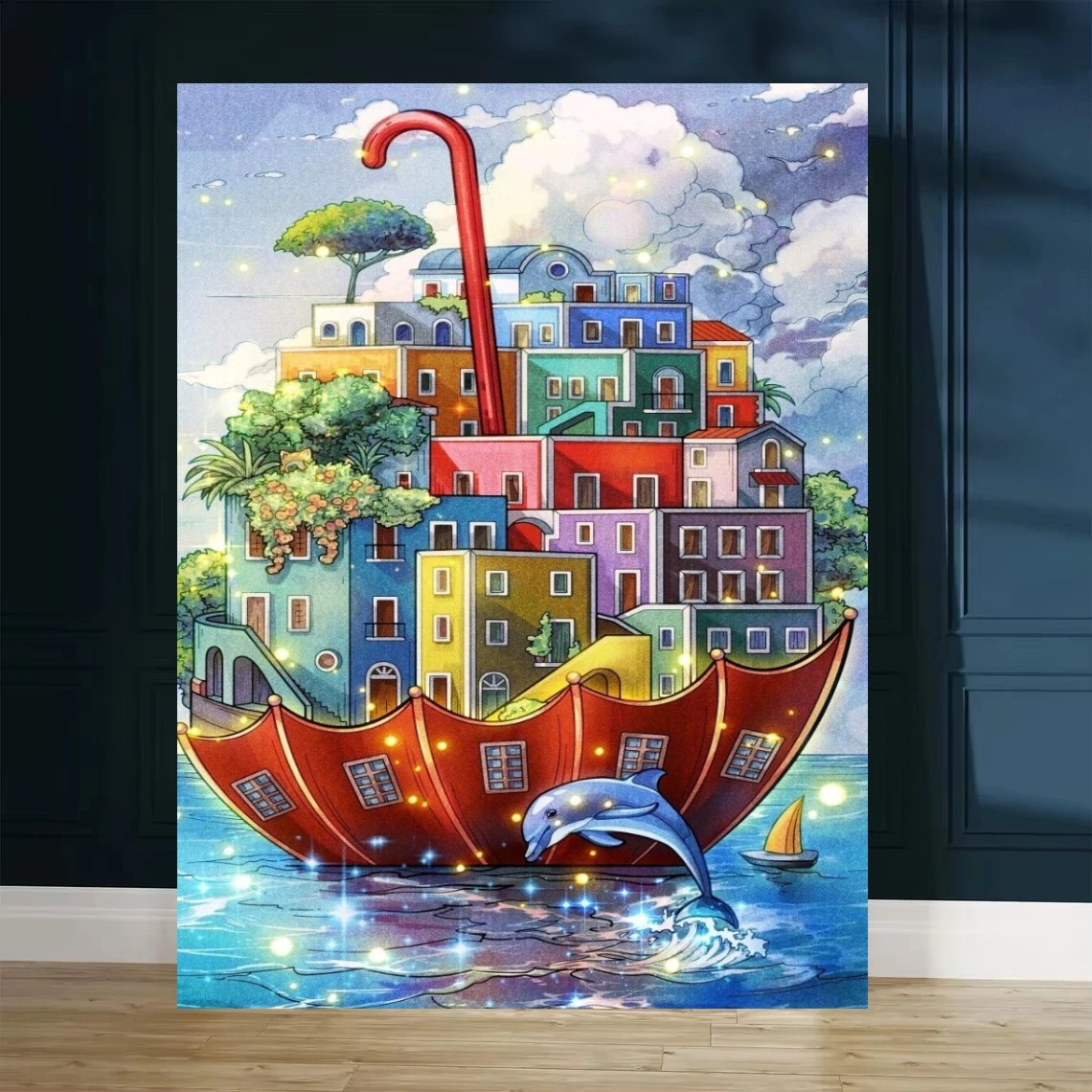 Fantasy Umbrella City Dolphin Wall Decor Oil Painting By Numbers for Living Room Bedroom Perfect Gift No Frame