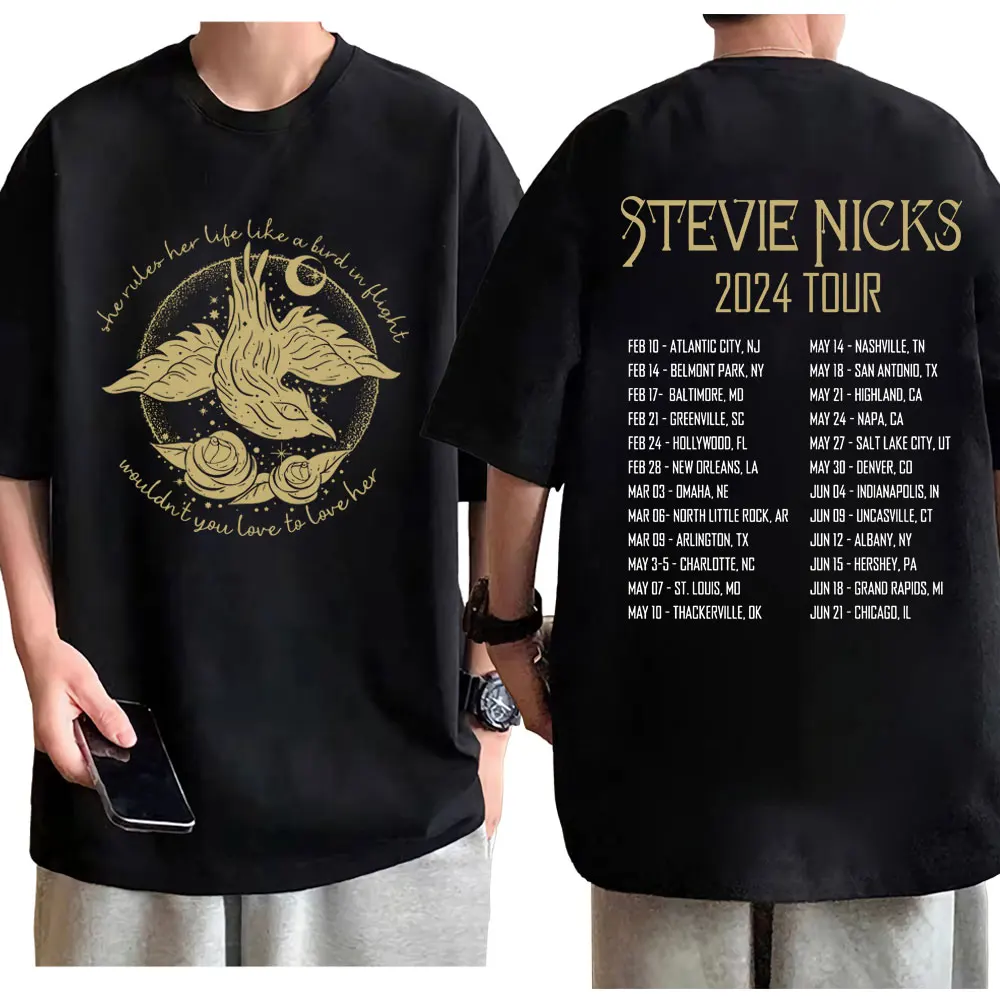 

2024 Singer Stevie Nicks Tour Graphic T Shirts Harajuku Rock Short Sleeve T-shirt Men Women Fashion Vintage Oversized T-shirts