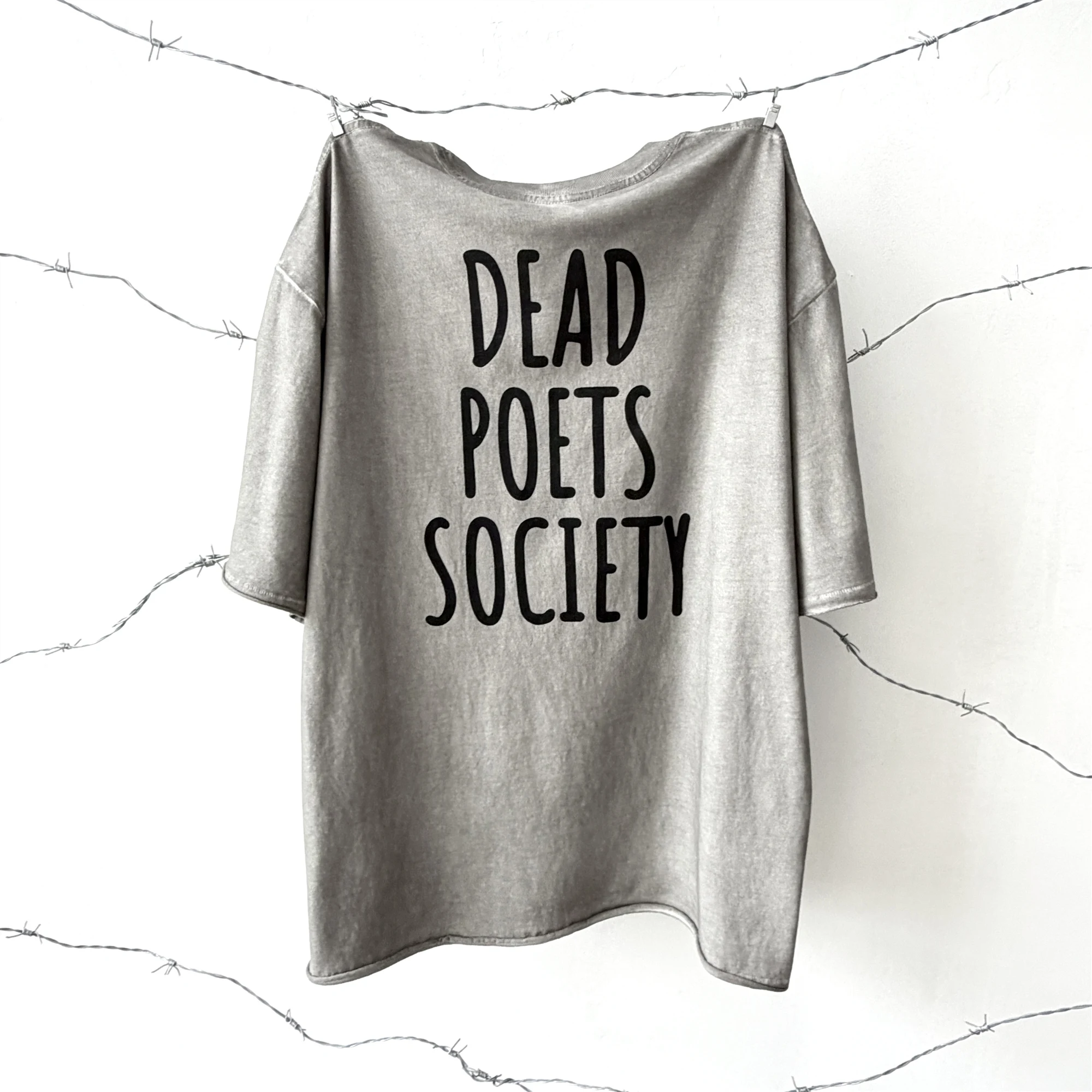 MX6 Kanye Heavy Washing Dead Poets Society Vintage Tee Streetwear Hip Hop Casual Tops Cotton Oversized Loose T-Shirt for Men